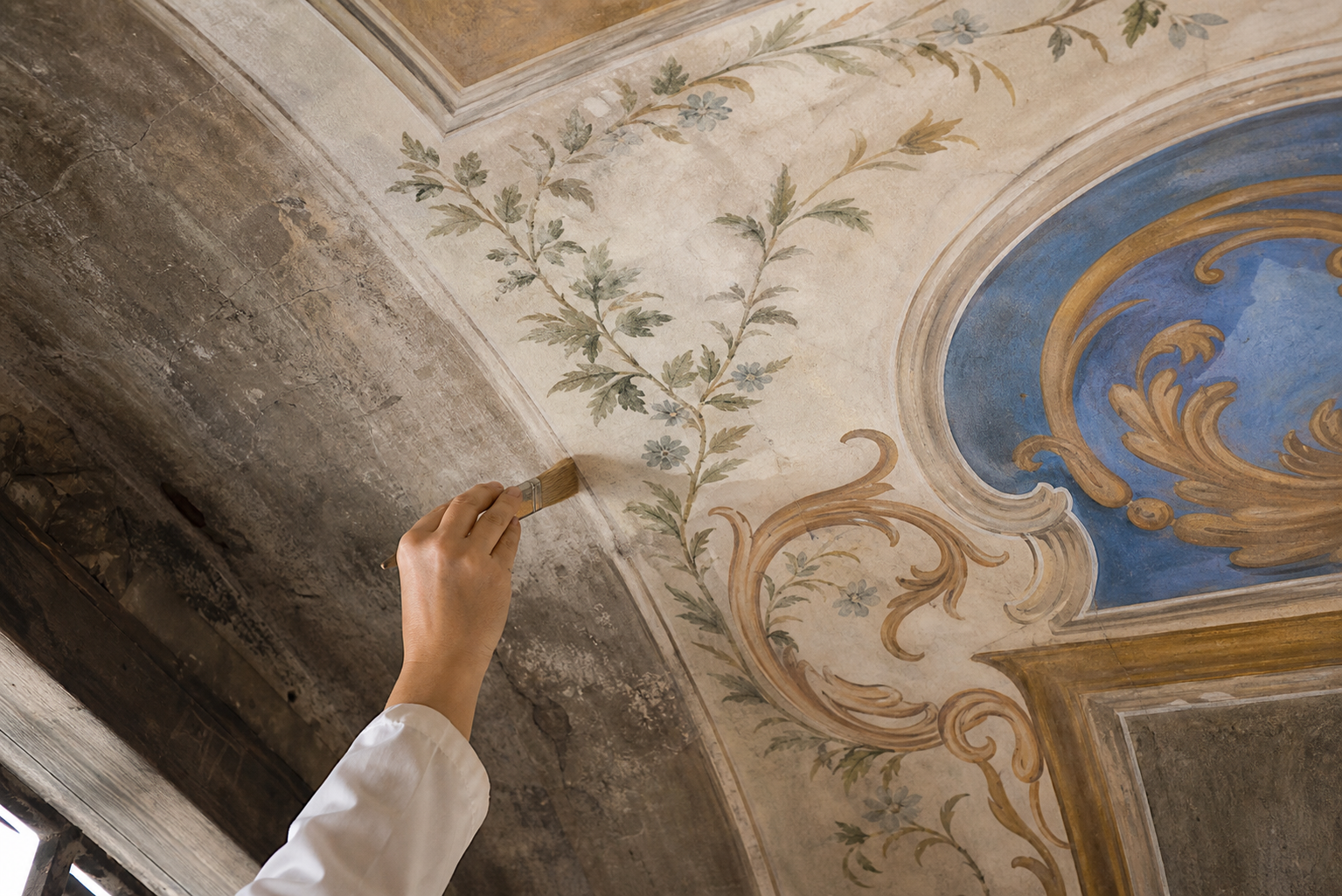 Soffitto affrescato restaurato in un palazzo storico